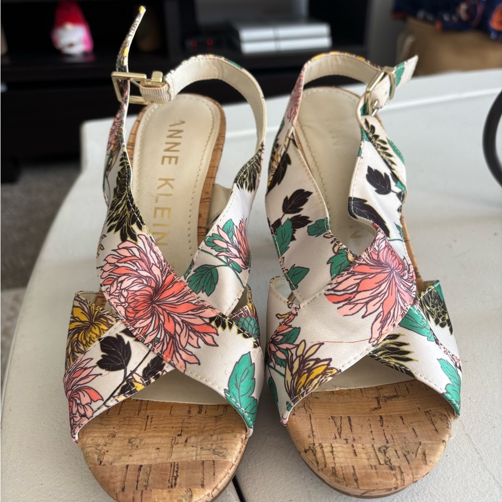 Anne Klein Multicolor Floral Cork Heels - Picture 2 of 5